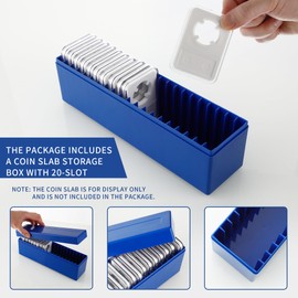 Plastic Coin Slab Storage Box, Coin Storage Box Case for NGC, PCGS, PMG, and Premier Coin Holders, Coin Holder Organizer Boxes with 20 Slots, Only Box, Blue