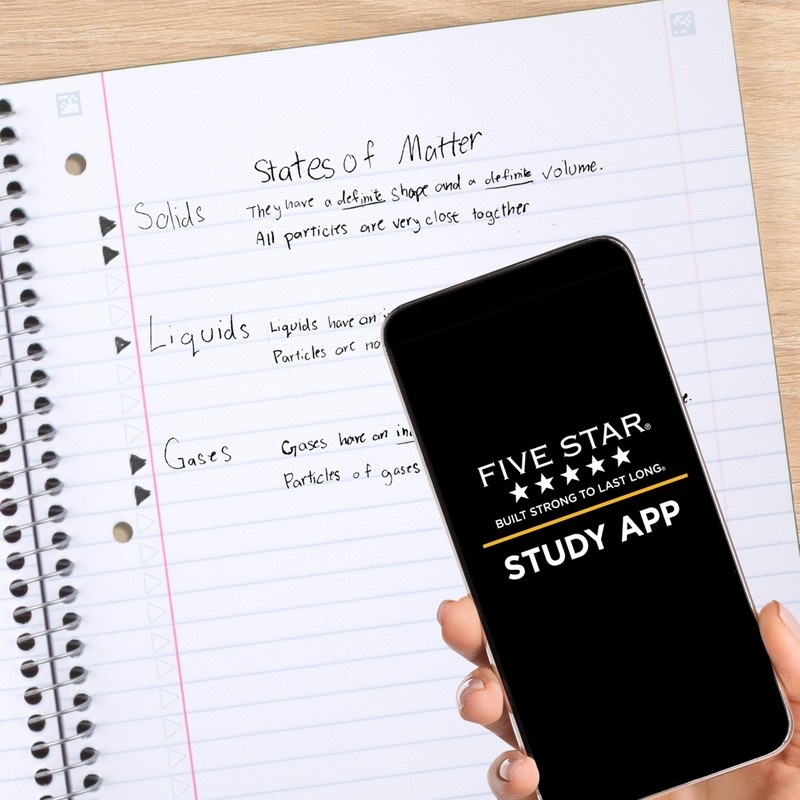 Five Star Spiral Notebook + Study App, 5 Subject, Wide