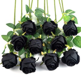 EXOMENT Silk Rose Flower Artificial Roses with Long Stems for DIY Wedding Bouquets Centerpieces Bridal Shower Party Home Decor (Black, 10)