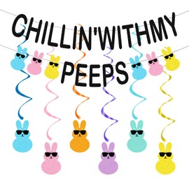 Easter Bunny Banner Decoration Easter Party Decorations, Easter Banner Equipped with Hanging Swirl, Happy Easter Banner, Happy Spring Bunny Party Decorations Supplies Suitable for Parties Decor