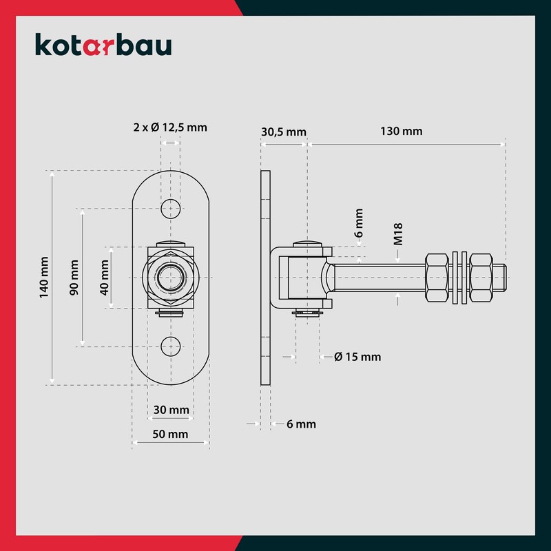 KOTARBAU® Gate Hinge Galvanised Thread M 18 mm Adjustable with
