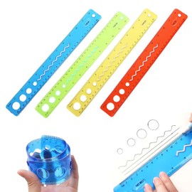 PAVIKE Cute Ruler, 11.8 inches (30 cm) Straight Ruler, 4 Colors, Ruler Set, Flexible Ruler, Dual Scale, Bendable Ruler, Drawing Template Ruler, Multi-functional, Geometric Scale, Measuring Tool,