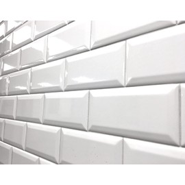 Tenedos 4-1/4x10 White Beveled Ceramic Subway Wall Tile for Kitchen Backsplashes|Bathroom Shower|Accent Wall - Glossy Finish (Box of 11.25 sq.ft / 38 Pieces)
