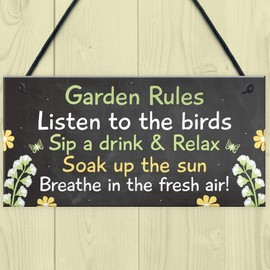 RED OCEAN Novelty Garden Rules Hanging Plaque SummerHouse Sign Garden Shed Friendship Gift