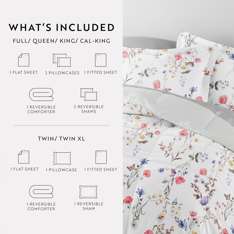 Merit Linens Bedding Bundle, Patterned Microfiber Comforter Set and Solid