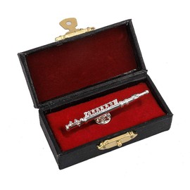 Dselvgvu Miniature Musical Instrument Fashion Lapel Brooch Pin with Red Velvet Lined Instrument Case Musical Gift Birthday Gift (2.24" Silver Flute Pin)