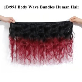 UDesire Ombre Burgundy Human Hair Bundles 1B/99j Body Wave Bundles Two Tone Black and Wine Red Bundles 24Inch Ombre Burgundy Bundles Double Weft Hair Weave 95g/Pc