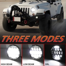 RXTSQI 7 INCH LED Headlights,DOT Approved,Compatible with 2008 2009 2010 2011 2012 2013 2014 2015 Jeep Patriot,130W 6000K Xenon White DRL Hi/Lo Sealed Beam,Play N Play,Pack of 2