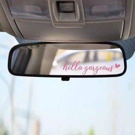 2 x Hello Gorgeous Rearview Mirror Decal with Heart, Tumbler Stickers, Travel Mug Holography Sticker, Rearview Mirror Sticker, Affirmation Sticker (Pink)