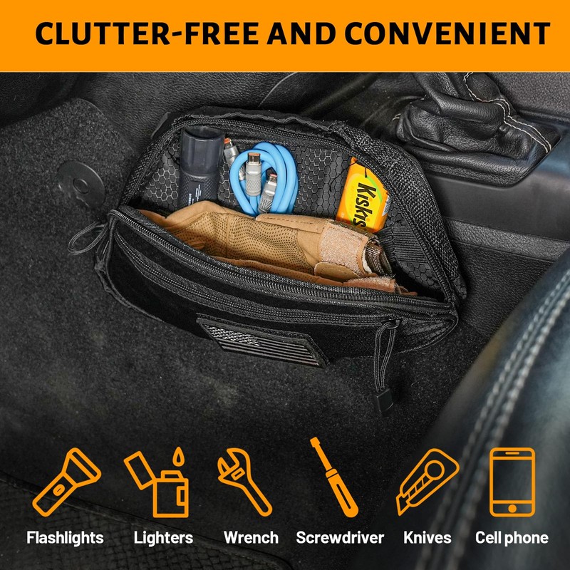 MAIKER Center Console MOLLE Panel with Storage Bag, Aluminum Tactical