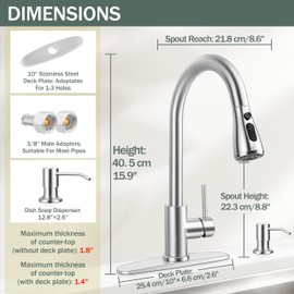 Herogo Brushed Nickel Kitchen Sink Faucet Set with Pull Down Sprayer and Soap Dispenser, Stainless Steel Rv Outdoor Kitchen Faucet for 1-3 Hole with Pop Up Drain, Deck Plate and Supply