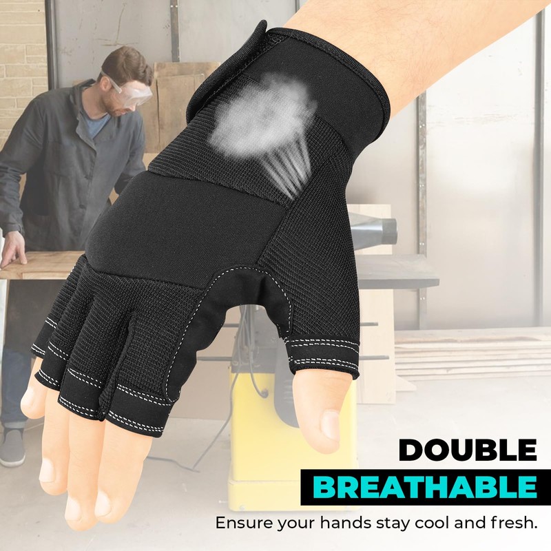 SAWANS Fingerless Working Gloves for Men Performance Heavy Duty Half-Finger