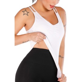 RUNNING GIRL Yoga Tank Tops for Women Built in Shelf Bra B/C Cups Strappy Back Activewear Workout Compression Tops (BX2366 White.CN:XL,US:L)