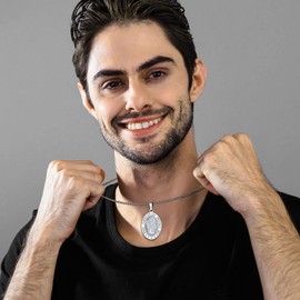 U7 St. Christopher Necklace with Stainless Steel Box Chain Oval Medal Pendant Archangel Jewelry for Men Women