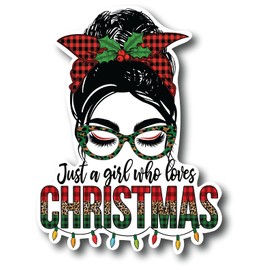 Just A Girl Who Loves Christmas 5 Inch Waterproof Decal Sticker Merry Christmas Xmas Winter Elf Reindeer Santa Saint Nick Snow Wreath Gift CS1508-2PK