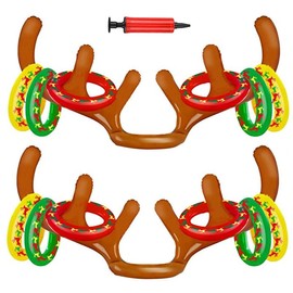 Voarge Pack of 2 Inflatable Antlers Reindeer Antlers Ring Throwing Game with 12 Rings and 1 Air Pump Christmas Games for Children