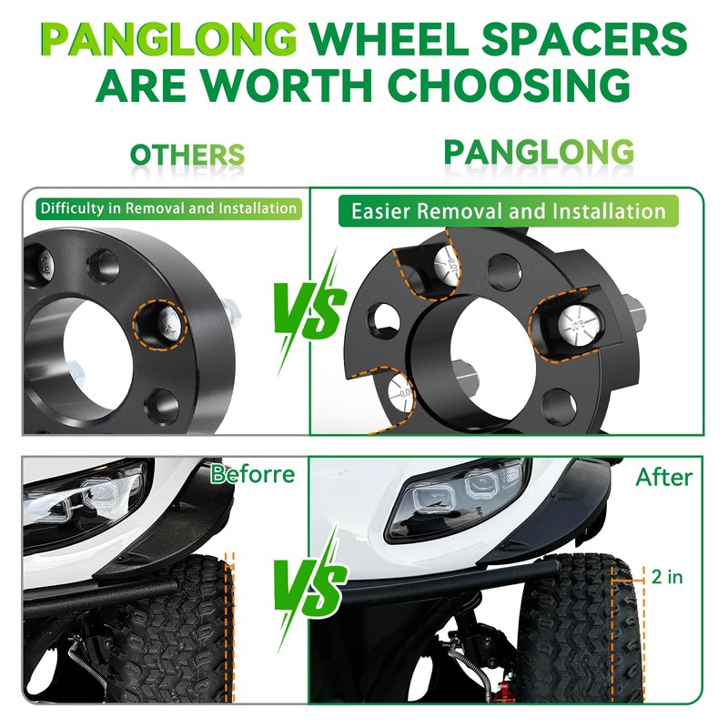 Panglong Universal Golf Cart Wheel Spacers Kit with Lug Nuts-2inch,