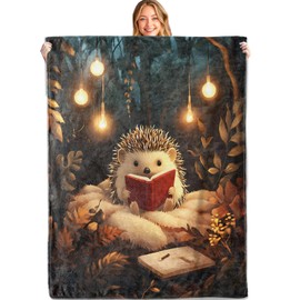 MIEPOS - Manta de libro de lectura de erizo, 50 x 60 pulgadas, franela suave y ligera, mantas de bosque bosque, regalos para niños, niñas y amantes de los animales, para sofá, oficina, viajes,