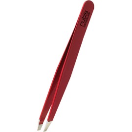 Rubis Red Tweezers - Slanted, Fine and Pointed - Tweezers for Eyebrow Plucking - Slanted Tip for Hair Removal - Professional Tweezers