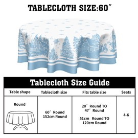 Winter Tablecloth Blue Snowflake Snowman Round Tablecloth 60 Inch Christmas Tree Table Cloth Winter Christmas Farmhouse Polyester Table Cover For Holiday Kitchen Dining Room Party Indoor Outdoor Decor