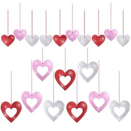 CESTAME 48 Pcs Valentine's Day Heart Hanging Swirls Glitter Heart Decor Red Pink Silver Heart Garland Ornament Ceiling Decorations for Bridal Shower, Engagement, Anniversary, Wedding Party Supplies