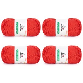 Aeelike Cotton Yarn for Crocheting, 4 PCS Cotton Yarn (Each Skein 50 g /1.76 oz, 125 m 136.7 Yards), Soft Beginner Yarn for Making Baby Clothes DIY Crafts, Red