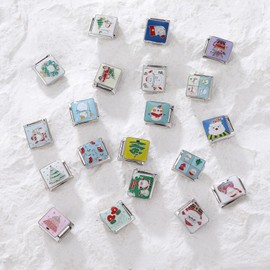 papasgix Italian Charms, Christmas Italian Charms 10mm*9mm Silver Italian Charm Bracelet Link Christmas Tree Santa Claus Christmas Tree Lights Snowman Italian Charm (Christmas Candy)