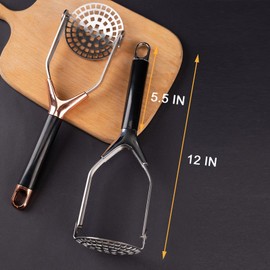 Obsoorth Potato Masher, Folding Stainless Steel Non Stick Non-Slip Mash Potatoes Masher 12 Inch Long Handle Saves Space Heavy Duty Bean Smasher Tool for Avocado, Bean, Rose Gold