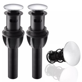 Hibbent Push and Seal Pop Up Drain Stopper with Overflow for Bathroom Sink Faucet 2 Pack - Chrome