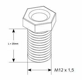 Keenberk - Short hollow screw for strainer basket valves - universal fit for valve drains with 1.5 and 3.5 inches - 2 pieces - 25 mm long - M12 x 1.5 mm