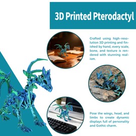 Lwjhzywl 3D Printed Pterodactyl with Movable Wings - Poseable Dinosaur Toy with Stand, Desktop Decoration for Home & Office, Gift for Collectors and Dinosaur Enthusiasts (Blue-Green)