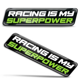 Biomar Labs 2 x 3D Gel Silikon Aufkleber Stoßstange Aufkleber Abziehbilder Emblem Tuning für Auto Motorrad Helm Fahrrad Schwarz Grün Weiß Racing is My Superpower KS 126