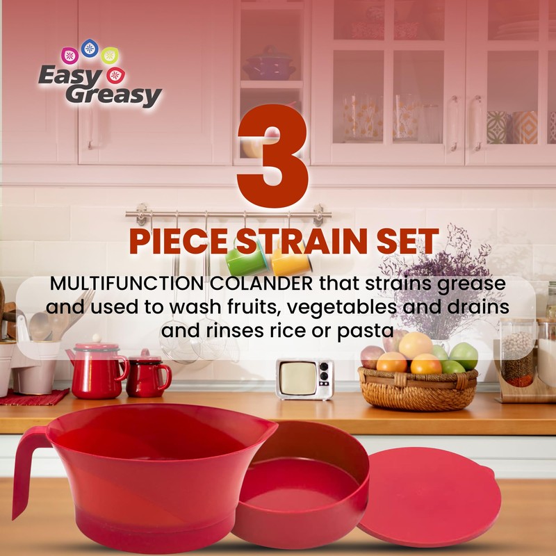 Easy Greasy Colander Grease Strainer With Handle And Container, Catch