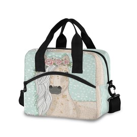 Mnsruu Horse with Flowers Fairytale Lunch Bag for Kids Insulated Cooler Lunch Box Large Capacity Lunch Organizer for Boys Girls