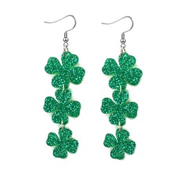 WCRAZYE St. Patrick's Day Green Leaf Earrings Acrylic Irish Shamrock Dangle Earrings for Women Green Good Luck Jewelry Gift (Three Leaf)