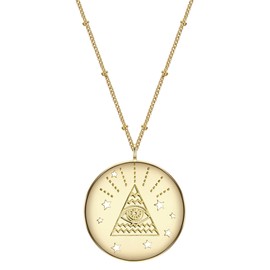 Glanzstücke München Women's Necklace with Pendant All-Seeing Eye Sterling Silver Yellow Gold-Plated 50 + 5 cm – Modern Chain Yellow Gold with Round Pendant Silver Chain with Symbol, Silver