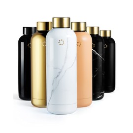 REFYLL WonderFYLL Stainless Steel Water Bottle, 500 ml Thermos Flask, Leak-Proof, BPA-Free, Insulated Water Bottle, Double-Walled Insulated Flask (White Marble Gold, 500 ml)
