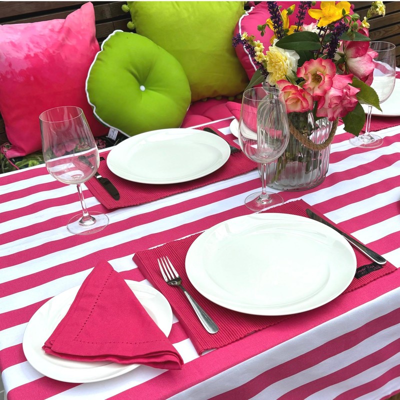 Ronny Block Stripe Tablecloth (pink)