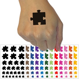Puzzle Piece Solid Temporary Tattoo Water Resistant Fake Body Art Set Collection - White (One Sheet)