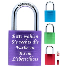 Love Goals Love Padlock with Engraving and 2 Keys, Individual, Perfect Gift, High Quality M063, Gift packaging, purple