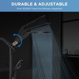 MakeFit Dual Handheld Shower Head Combo, 2-in-1 Rain Shower Heads System 8 Inch Rainfall Shower Head and 10 Modes High Pressure Hand Held Showerhead with Built-in Power Wash