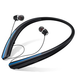 APPINESSEY Retractable Bluetooth Headphones Neckband, Headset Wireless Earbuds with Mic, Stereo Noise Cancelling Earphones for Sports Running Driving, IPX5 Sweatproof, Vibration Call (Black Blue)