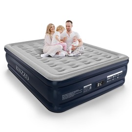KNZZO Queen Air Mattress with Built-in Pump, 18" Top Inflatable Mattress with Waterproof Flocking Fabric, Three-Minute Quick-Inflatable Bed. Portable Blow Up Mattress for Home, Outdoor and Guests