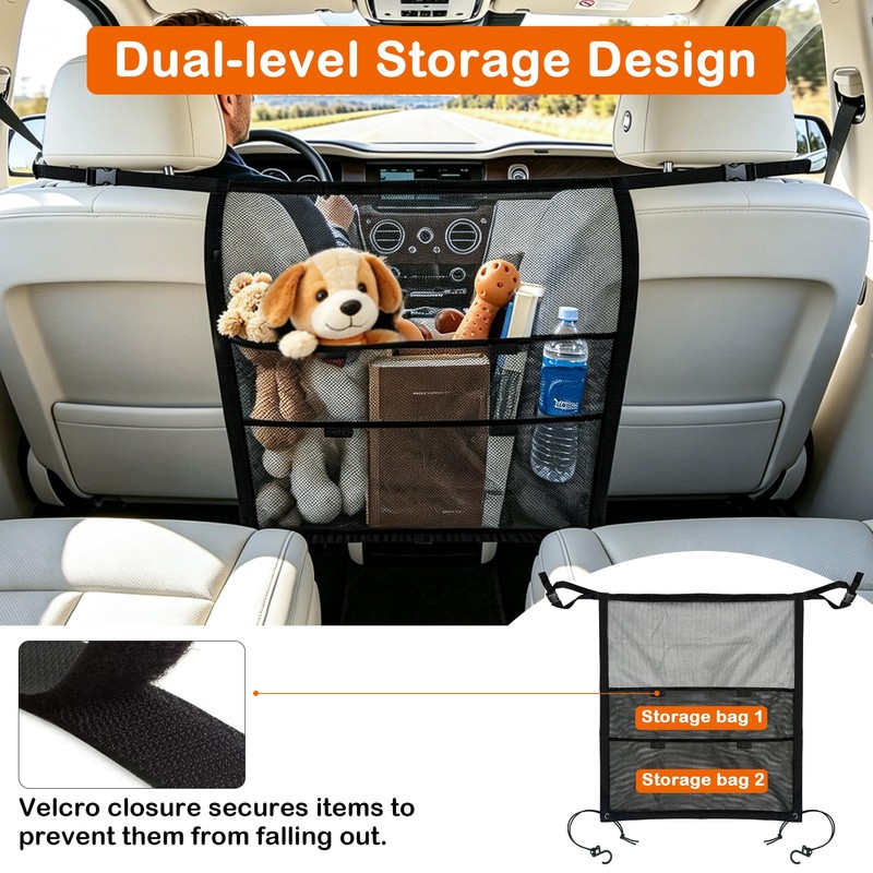 Dog Car Barrier Net Divider with 2 Large Storage Pockets