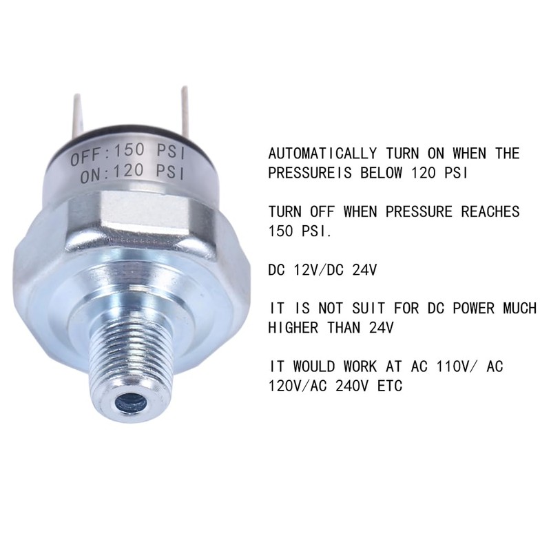 Air Pressure Switch 120-150 PSI 1/8"-27 NPT DC 24V 12V