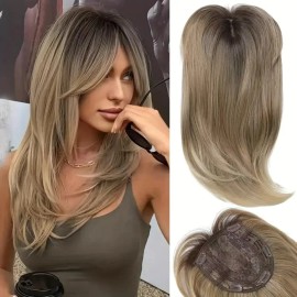 Natural Looking European Hair Topper for Volume & Coverage Versatile Hairpiece Large Base Woman's Synthetic Fiber Wigletscolor: #1B, stretched length: 18inches, toupee size: 6x6