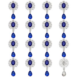 FINGERINSPIRE 16 Pcs Alloy Rhinestone Brooch Buttons Rhombic Pendant 1.9x1Inch Oval Capri Blue Faceted Teardrop Charm Pendant for DIY Ornaments Clothing Decoration Accessories