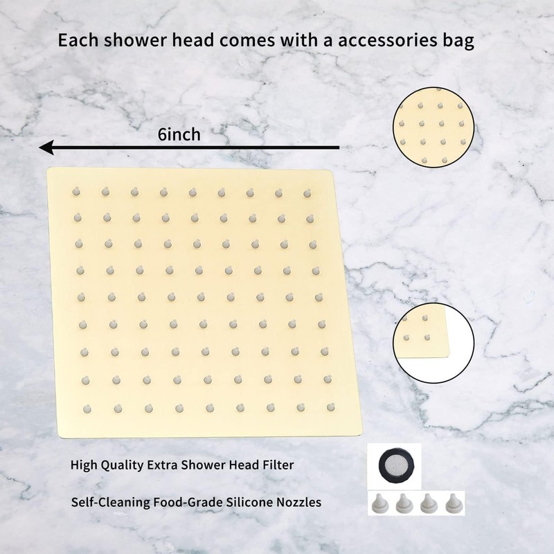 GGStudy Square 6 Inch Stainless Steel Shower Head High Pressure