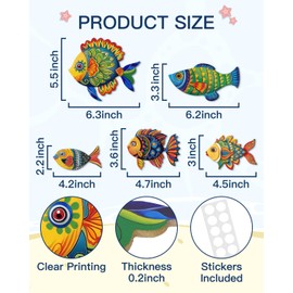 Putuo Decor 5 Pcs Wooden Fish Wall Decor Beach Nautical Coastal Theme Fish Wall Sculpture Lake House Ocean Decor Vintage Ornaments for Home Bathroom Bedroom