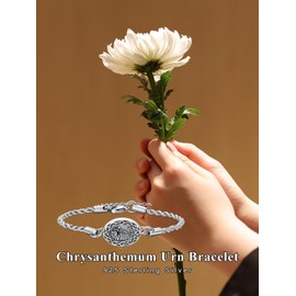 Midari November Chrysanthemum Flower Urn Bracelet for Ashes 925 Silver 12 Birth Month Flower Cremation Bracelet for Ashes of Loved One Keepsake Memorial Jewelry for Women Men